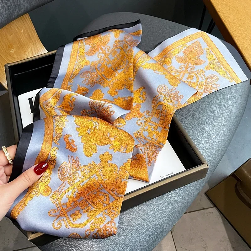 2024 Long Skinny Silk Neck Scarf Collar Tie Women Foulard Bag Ribbon Scarves Dot Floral Print Elegant Hairband Head Kerchief