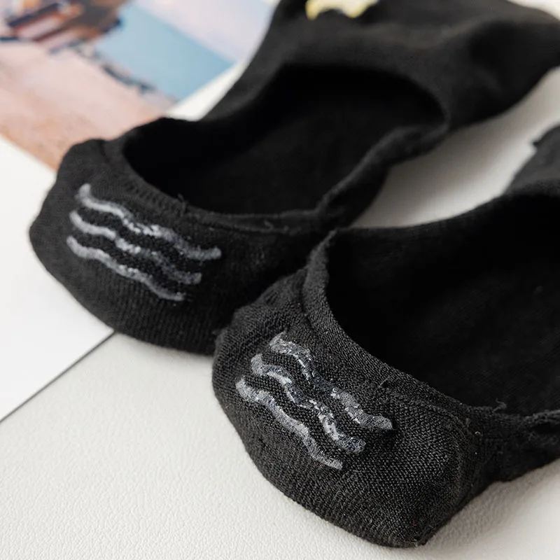 2022 Summer New Embroidered Cat Womens Boat Socks Striped Cute Cartoon Animal Female Invisible Socks 5 Pairs Sox Meias EU 35-39