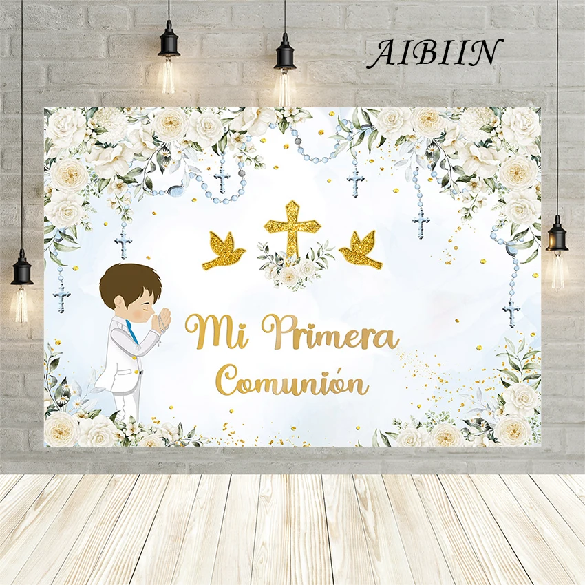 

AIBIIN Baby Shower Background First Communion Baptism Newborn Boy Girl Poster Photography Backdrop Family party decoration