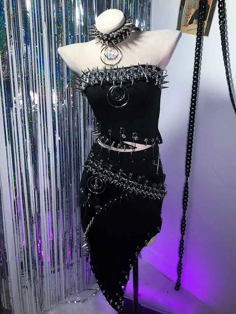 Kawaii o-ring harajuku cravejado rebite grunge y2k halter camisola topos goth punk rock 90s gótico cyber e-girls diy pino eco emo