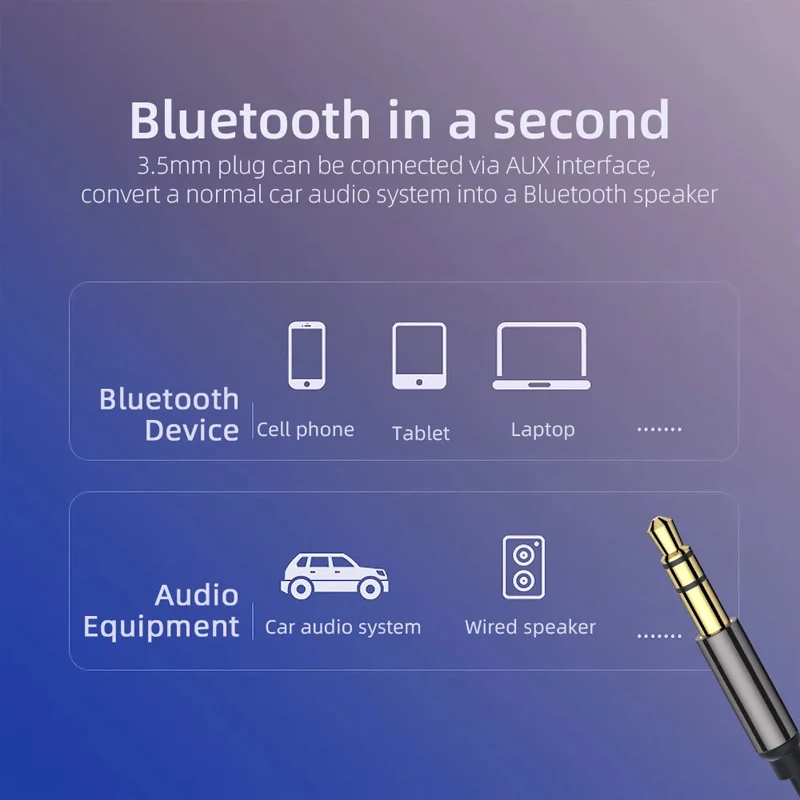 Ricevitore vivefon Car Bluetooth 5.0 ascolto di navigazione musicale adattatore Wireless per assistenza alle chiamate Audio da 3.5mm di altezza Plug And Play