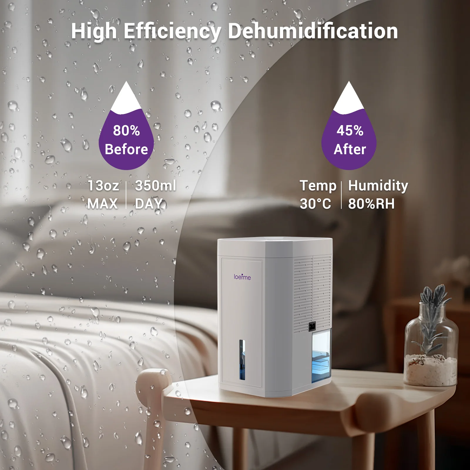 Electric Dehumidifier for Home Condensation Moisture with Timer Silent Low Noise 35dB Tank Capacity 1000ML