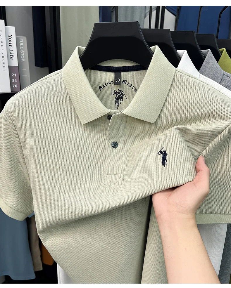 High-End 100% Baumwolle Kurzarm Polo Shirt Sommer Mode Luxus Marke Pony Stickerei T-Shirt Business Freizeit Golf Herrenkleidung – Detail 7