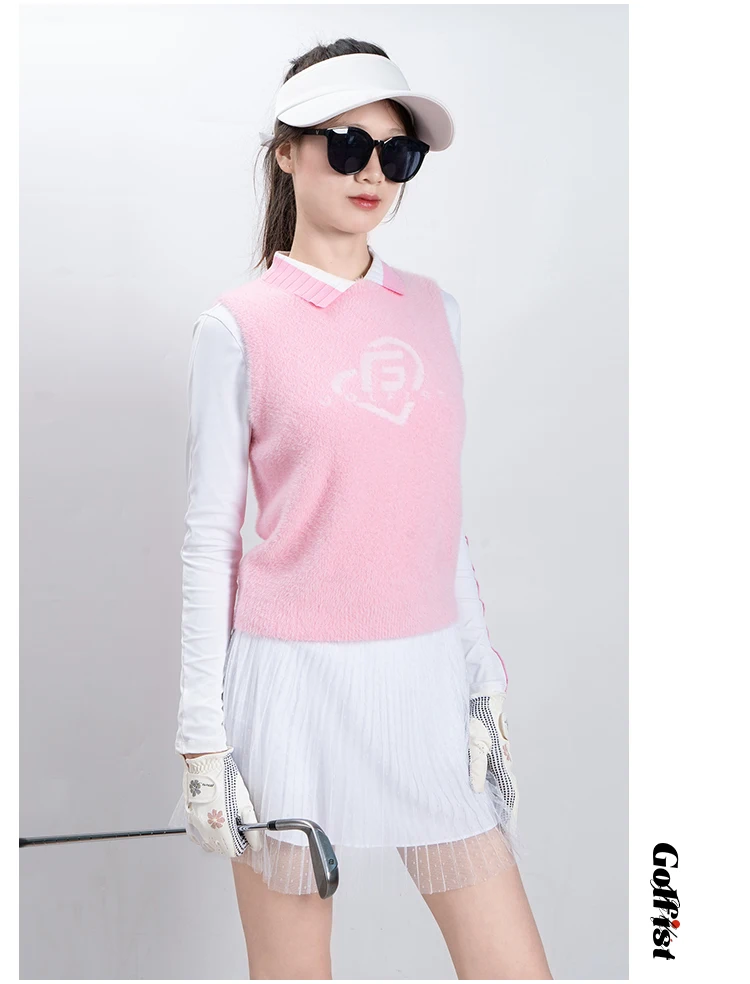 Women’s stand‑collar golf vest for autumn, sleeveless sports gilet, ideal to layer over long‑sleeve tops.