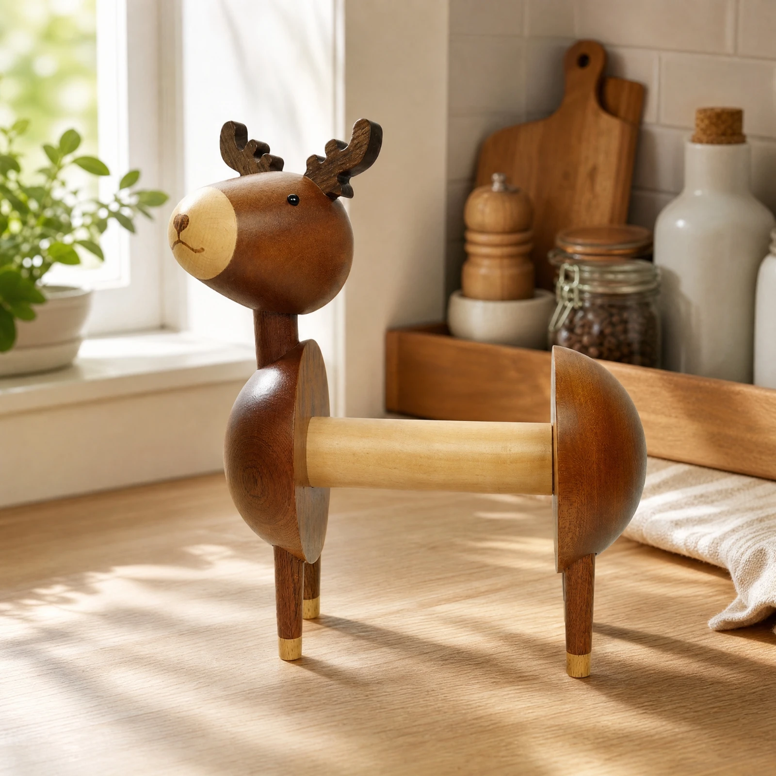 Wooden Bath Tissue Holder with Reindeer Figure Festive Wooden Reindeer Bath Tissue Holder Bathroom Accessory Novelty Whimsical