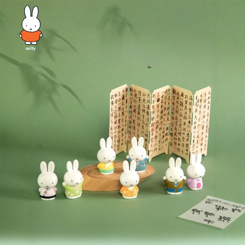 سلسلة Miffy Ancient Style صندوق أعمى لعبة عصرية تمثال هدايا محيطية، تماثيل لطيفة وحلي لسطح المكتب