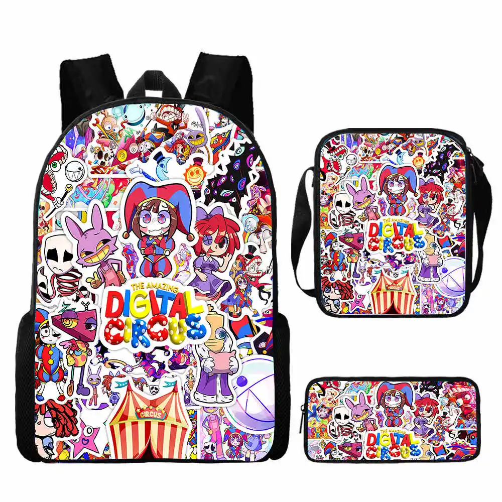 3Pcs Set Amazing Digital Circus School Bags with Shoulder Bag Pencil Bag, Custom  Backpack for Girl Cartoon Anime Game Kids bags