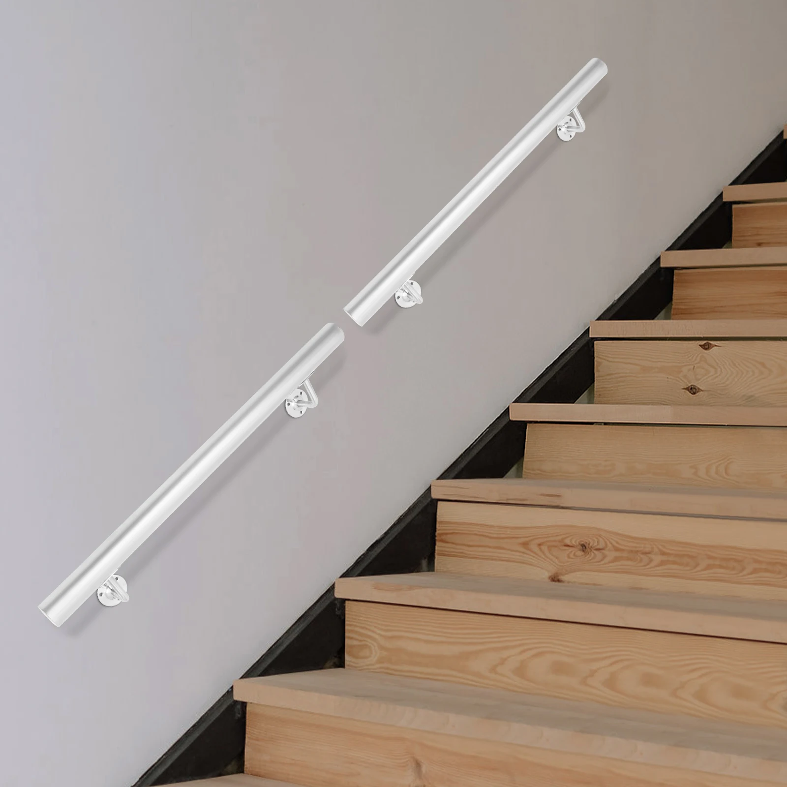 

Серебристый цилиндрический поручень для лестниц из нержавеющей стали, 5 футов, нагрузка до 200 фунтов, настенное крепление, противоскользящее ограждение