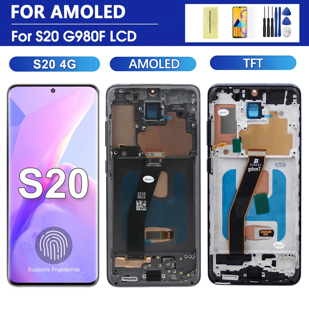 Super AMOLED / TFT S20 4G Screen Assembly for Samsung S20 G980F G980F/DS LCD Display Touch Screen with Frame Parts