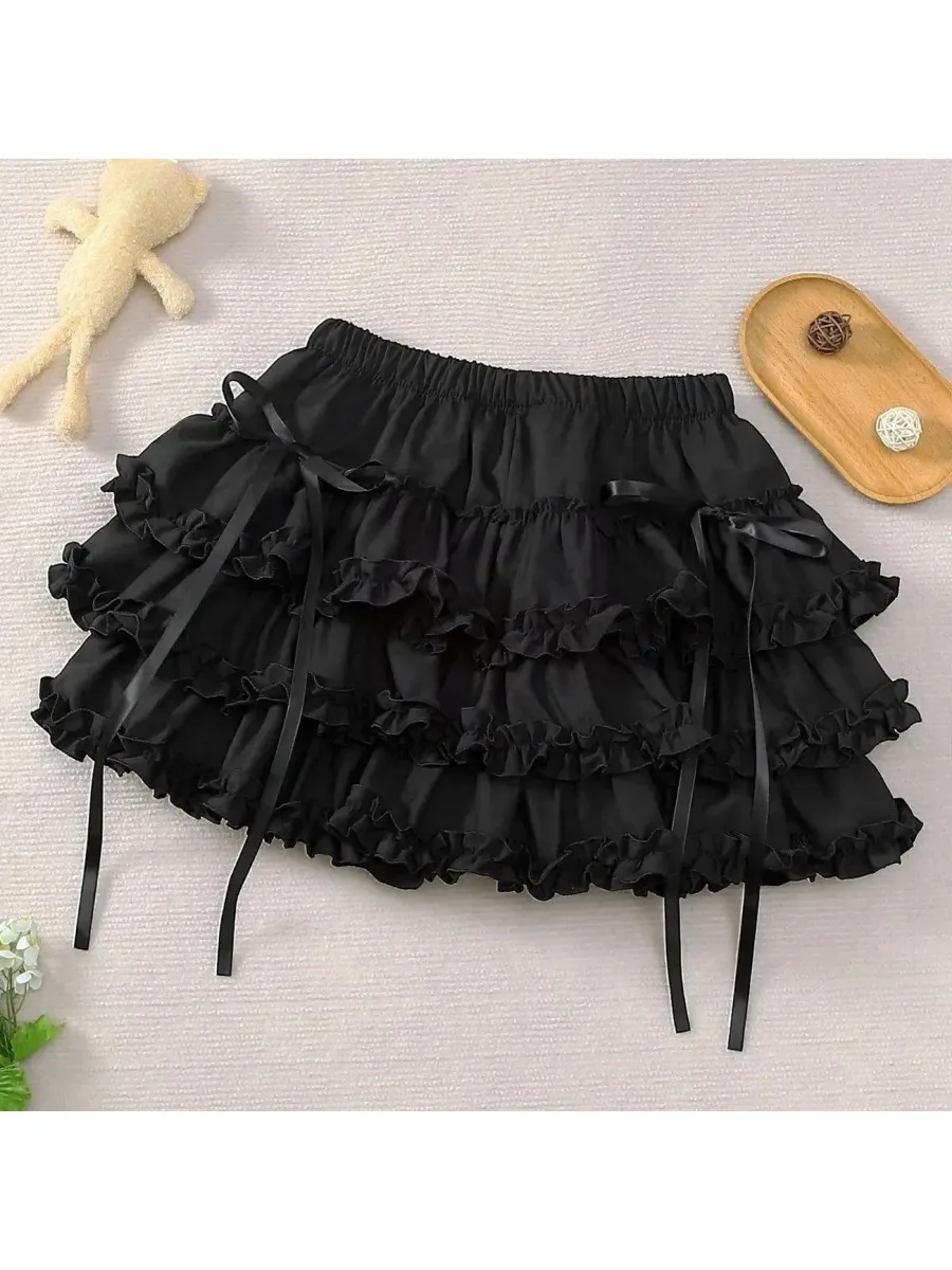 Süßer Kawaii Lolita Minirock Vintage Spitze Rüschen Partyrock Japanischer Y2k-Stil Damen Schicker Hochgeschnittener A-Linien Subkultur-Rock