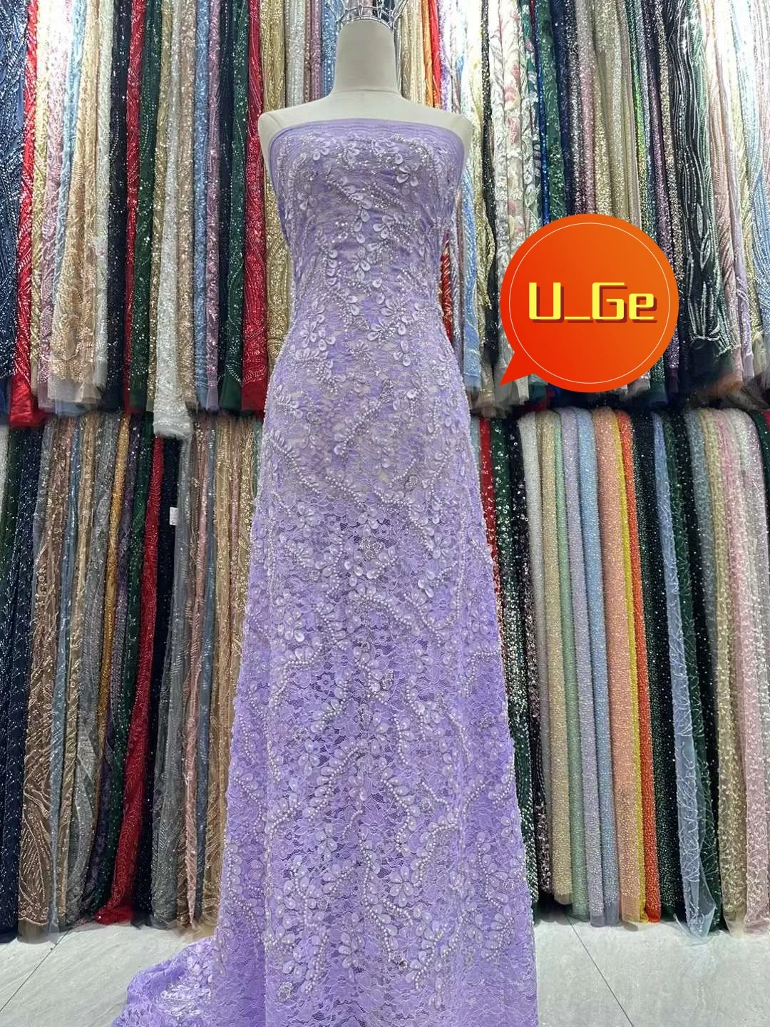 

2024 Latest Delicate Elegant Best Quality Very Soft Embroidered Beaded Tube Lace fabric For Wedding Evening Dress U_Ge2968