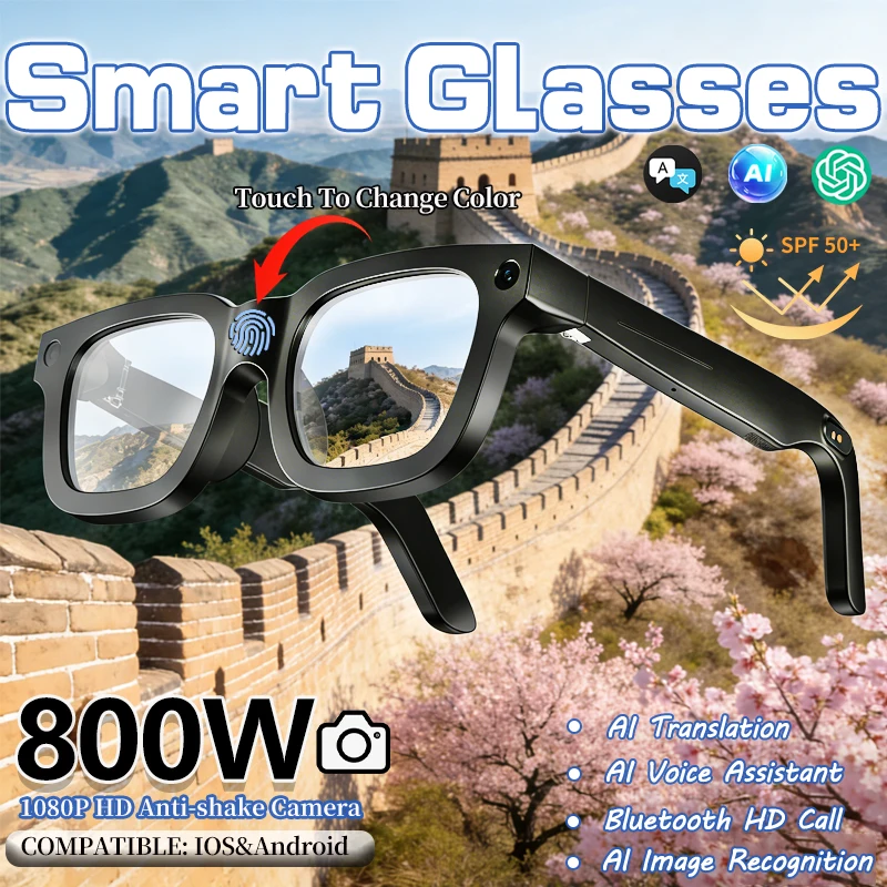 

Новые умные очки с защитой от тряски, записью видео 1080P HD, HD-камерой 800W, синхронным переводом AI и голосовыми вызовами