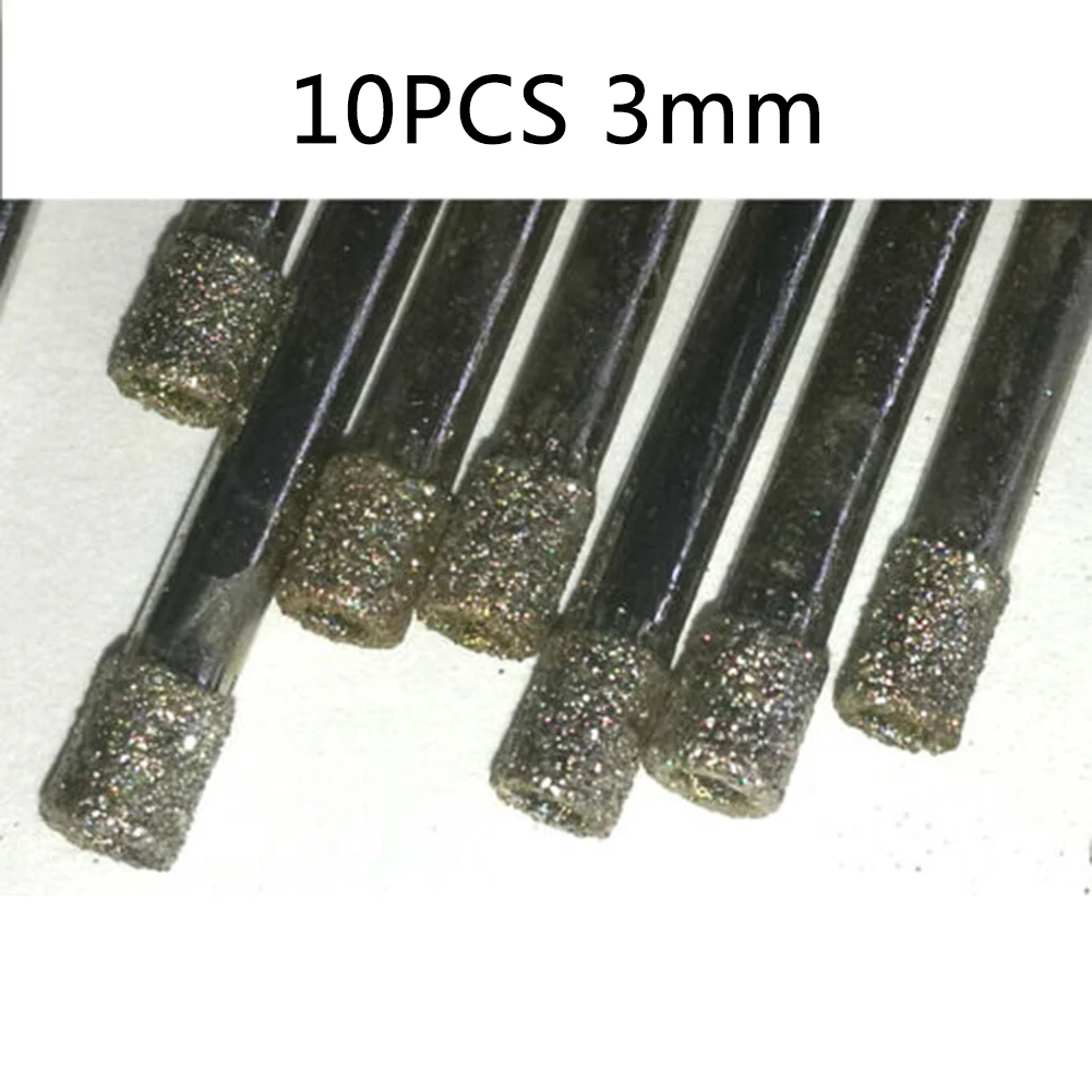 

10 шт. 3 мм набор сверл с алмазным покрытием для стекла, керамики, гранита, мрамора, плитки, камня, сверления с водяным охлаждением, серебро