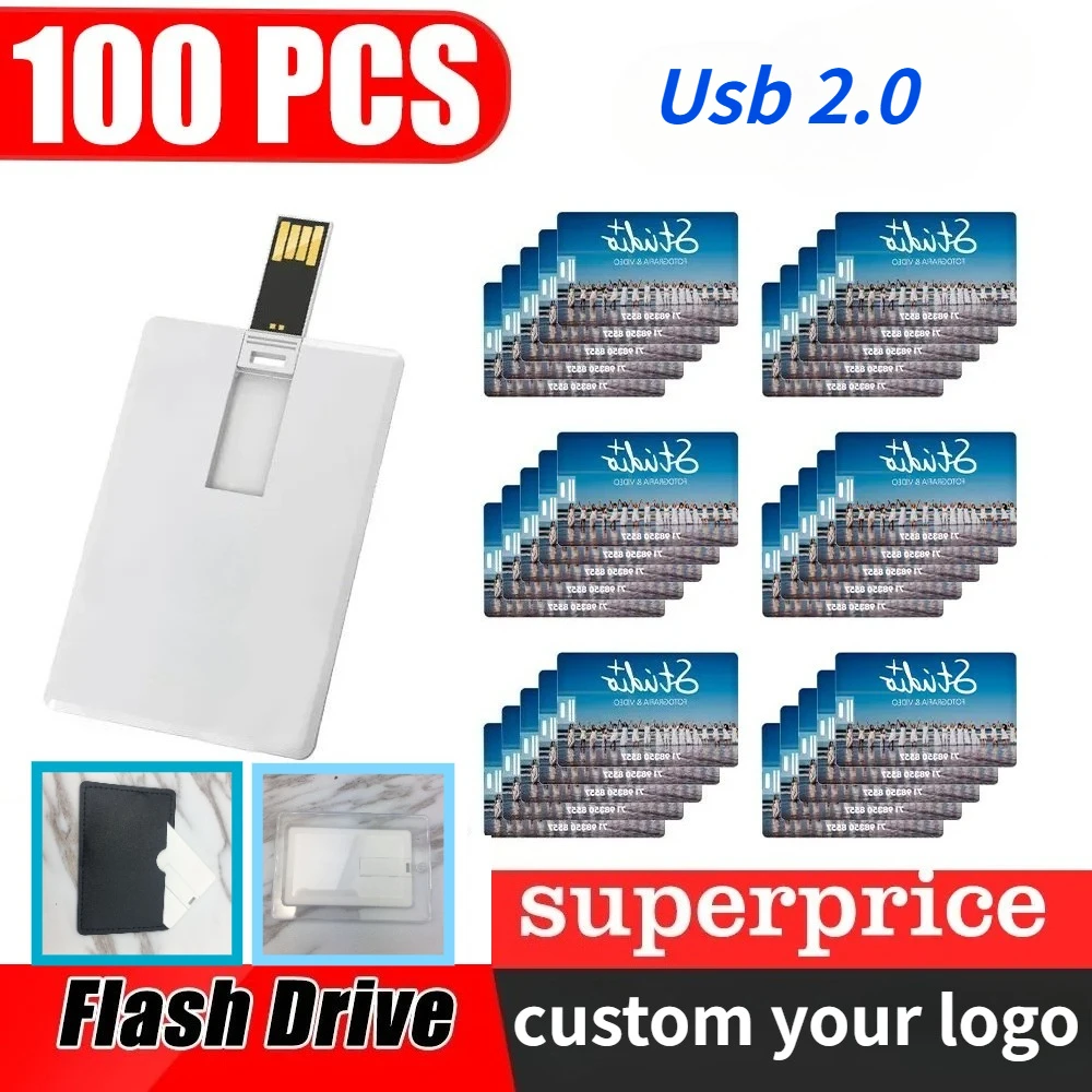 

100PCS/LOT free custom logo Credit Card 2.0 Pendrive 1GB 2GB 4GB 8GB 16GB 32GB 64GB Memorias Cle Memory Stick Business Card Usb
