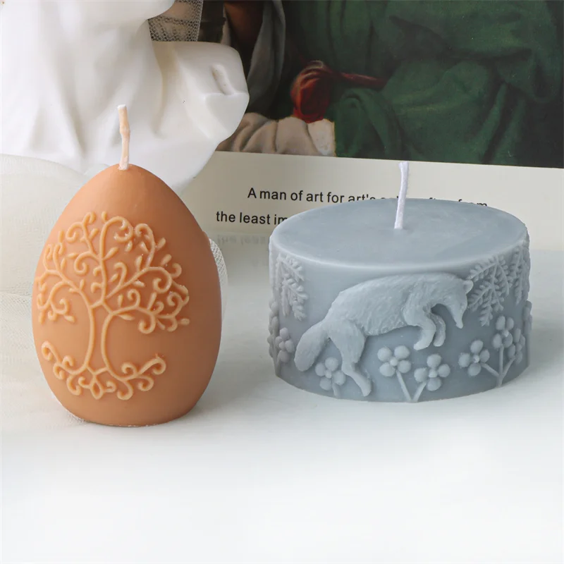 Embossed Starry Sphere Pillar Forest Fox with Flower Silicone Candle Mold DIY Relief Life Tree Egg Flying Crane Ball Resin Tool