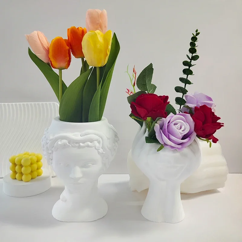 

DIY Plaster Mixed Clay Vase Mould Gypsum Form Cement Garden Planter Making Molds Creative Sculpture Flower Pot Silicone Mold