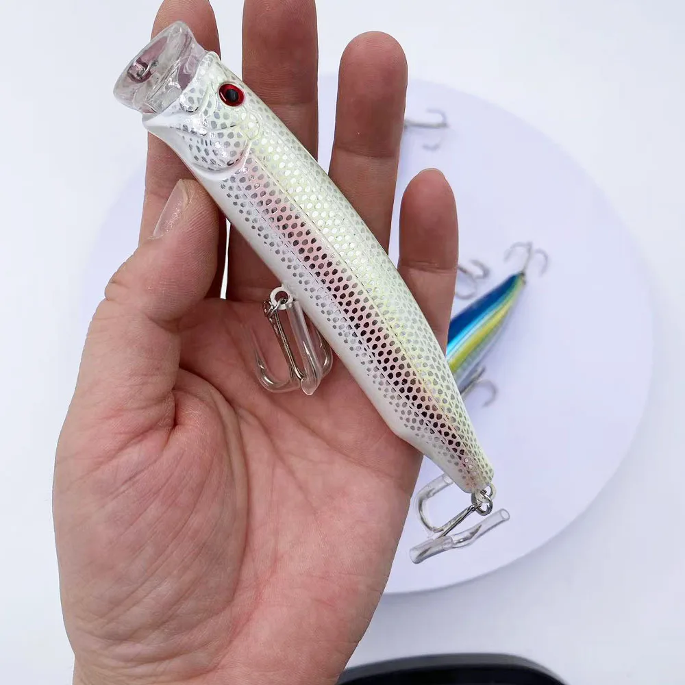 LUREGO Fishing 28 g drahtintegrierter, verstärkter Popper-Köder, Oberflächenspritzköder, langgussender schwimmender Seebarschköder – Detail 7