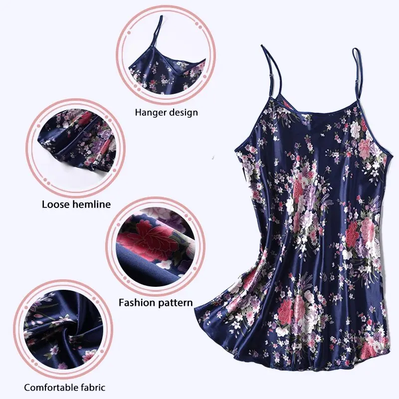Women Sexy Sleepwear Nightwear Pajamas Daffodils Sleep Printing Summer Casual V-Neck Suspender
