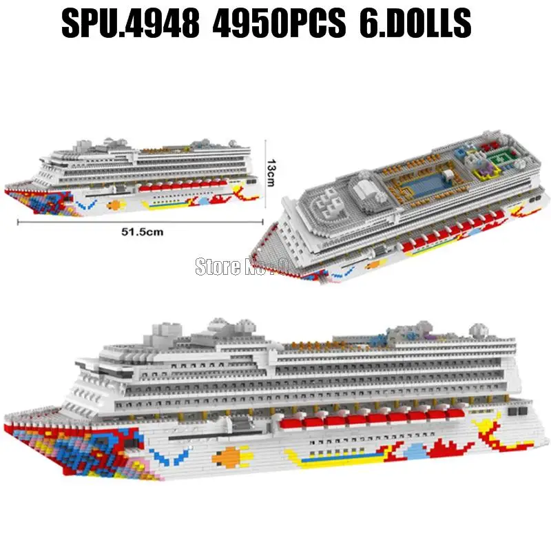 7800 4950pcs Luxury Cruise Liner Ship Boat Swimming Pool 6 Dolls Mini Diamond Building Blocks Toy