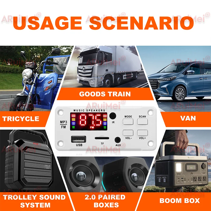 50W Amplifier Bluetooth MP3 WMA WAV Decoder Board 12V Handsfree Call USB TF FM Car Audio Music Player Speaker Volume Control