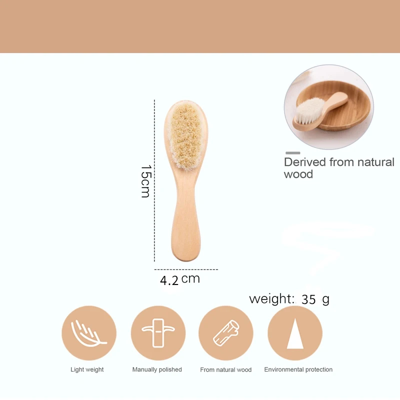 WizInfant New Care Pure Natural Wool Baby Wooden Brush Child Hairbrush Newborn Hair Infant Head Massager Combes