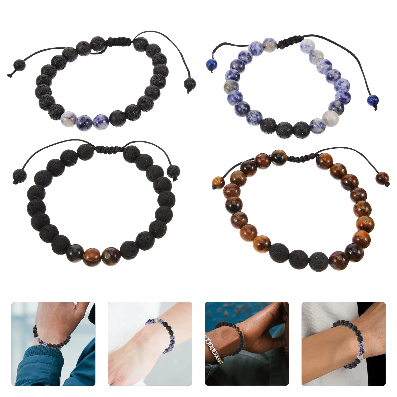 

4Pcs Men Woven Bracelets Adjustable Unisex Braided Wrist Decor Jewelry Gift Chic Style for Daily Wear Travel Parties