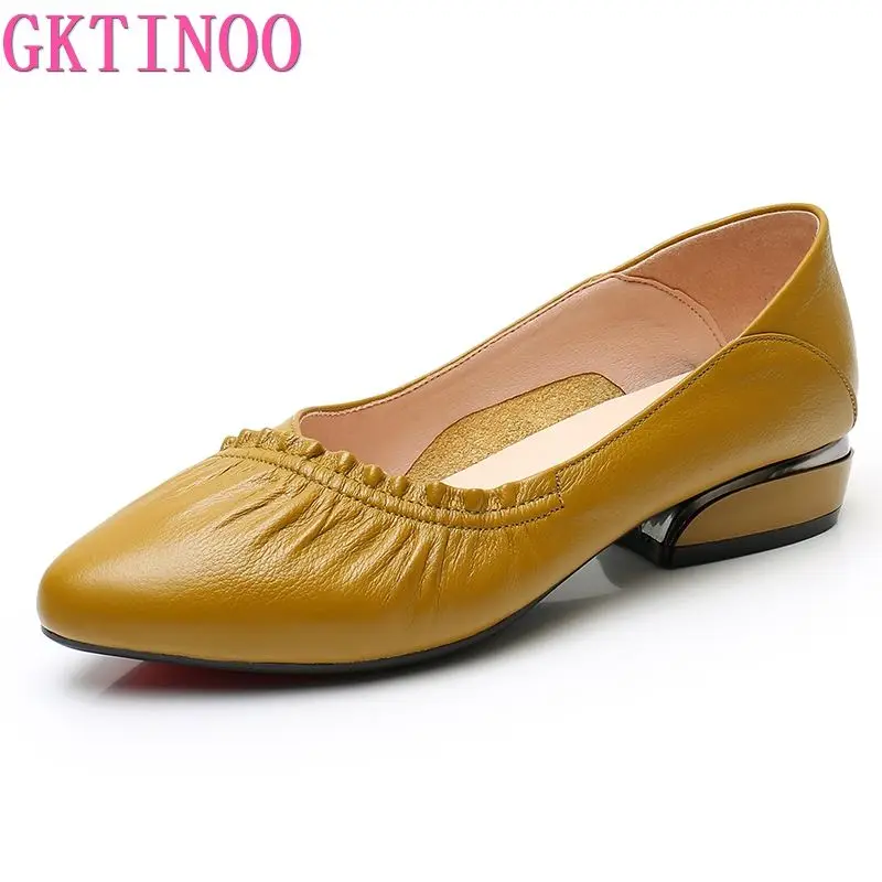 GKTINOO Brand Shoes Thick Heel Ladies Pumps Genuine Leather Pointed Toe Colorful Square Heels Party Handmade Shoes Women 34-43