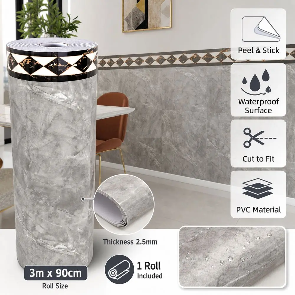 Self Adhesive Wall Stickers Moisture Resistant Cut to Fit Wall Panel Sticker Marble Pattern Peel and Stick