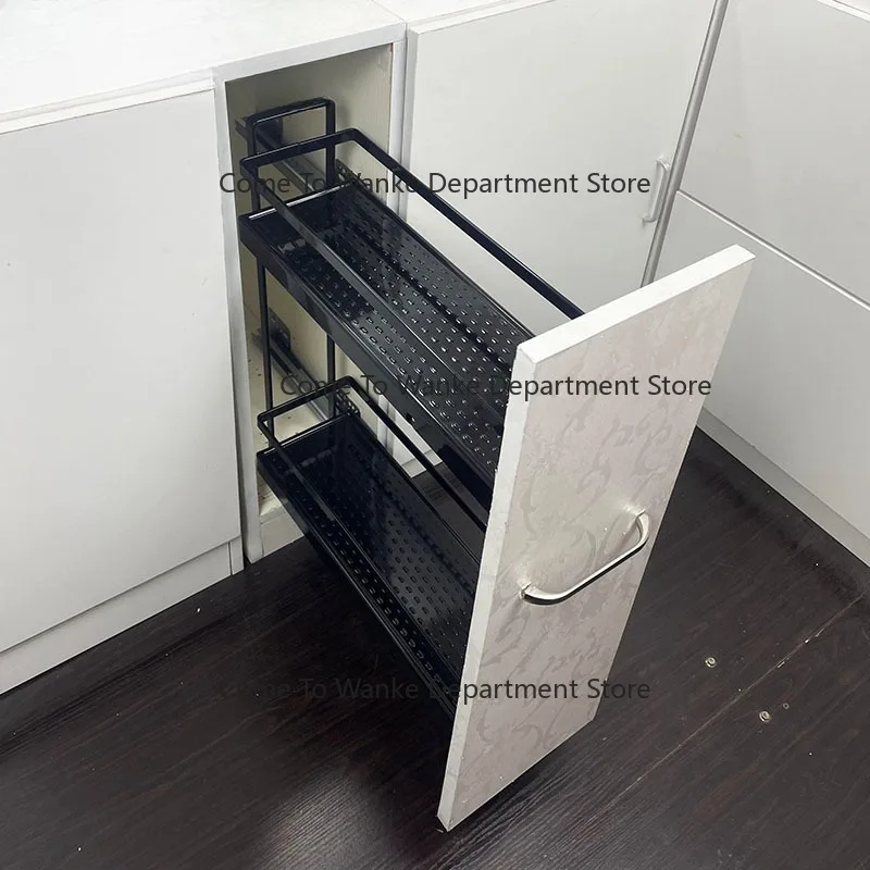Pull-out kitchen cabinet spice basket for narrow side spaces with soft-close rails, suitable for small 150cm or 200cm cabinets