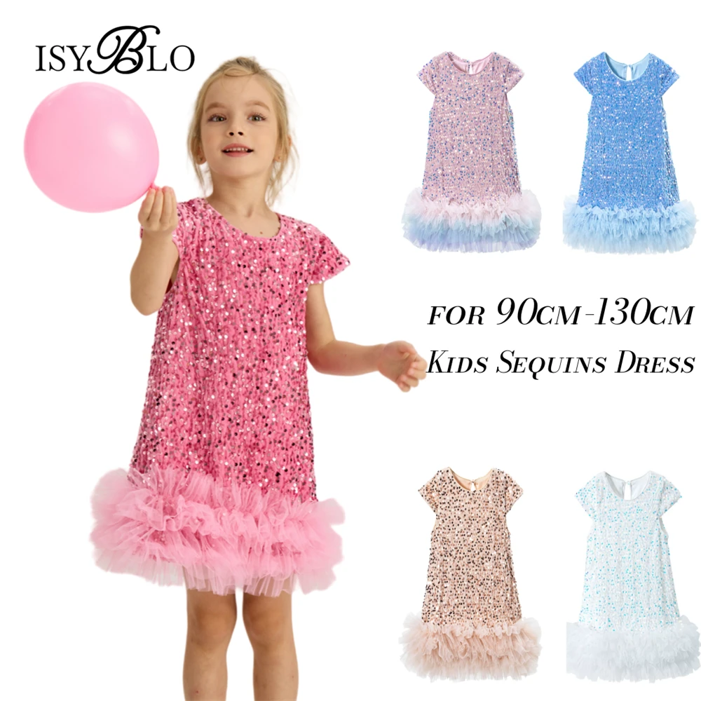 

Sequined Dress for Kids, Ruched Sweety Dresses O Neck Costume Christmas Party Dresses Children Dress