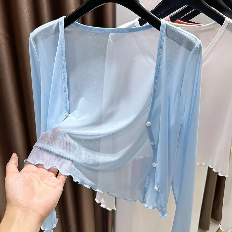 Plus Size Ice Silk Protezione solare ort Cardigan Capispalla da donna Fat MM oulder punch Me Cover up Top V-Ne Long Sve