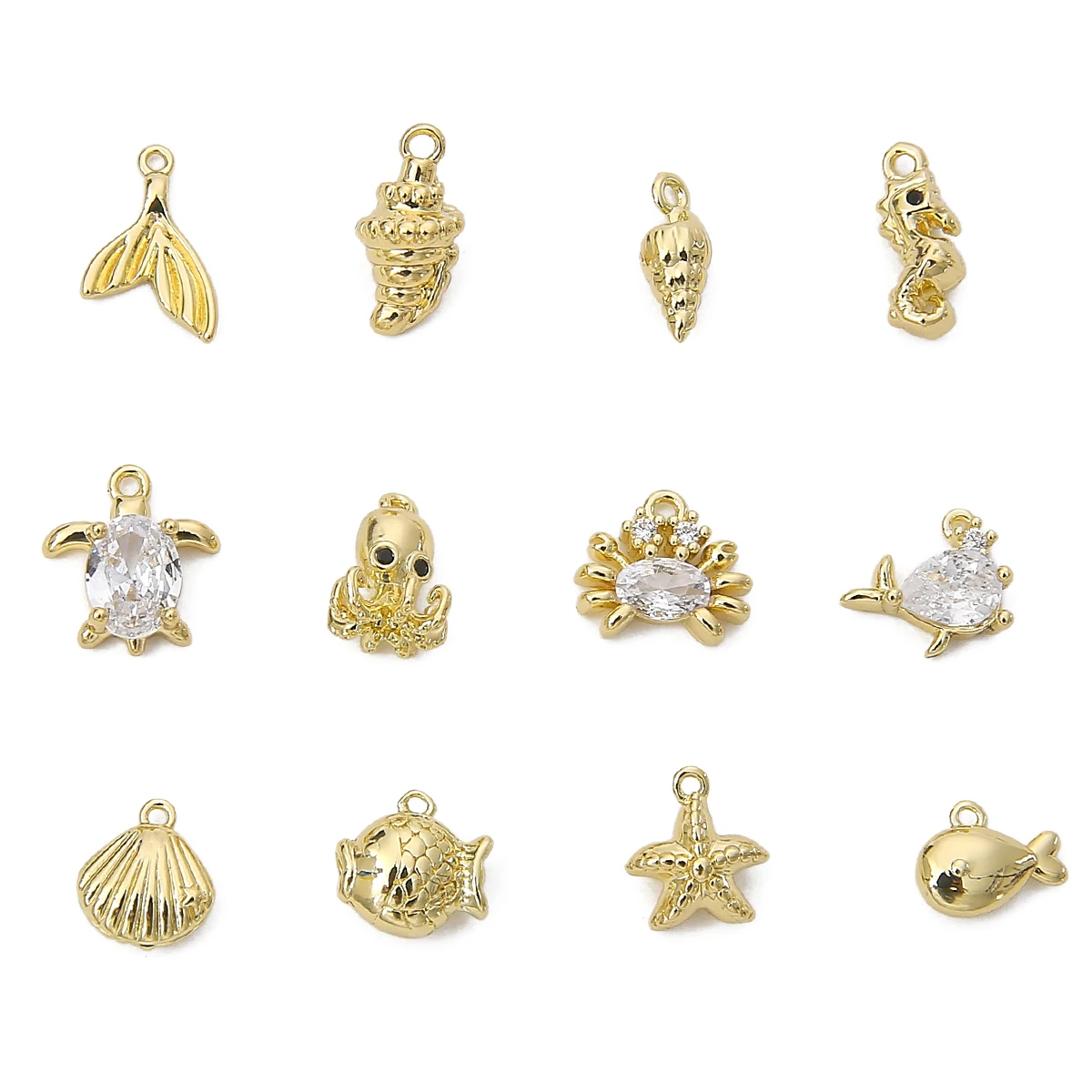 1pcs 14K Gold Plated Brass Marine 0rganism Sea Horse Starfish Octopus Conch Charm Pendant for DIY Jewerly Making Accessories