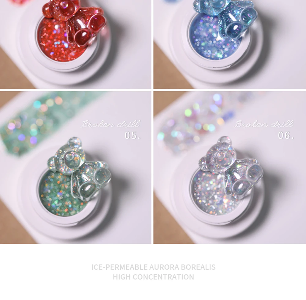 Vendeeni 6 Farben/Set Transparenter Aurora Broken Diamond Gel Nagellack UV Soak Off Gel Lack Glitzer Pailletten Jelly Gel Lack – Detail 7