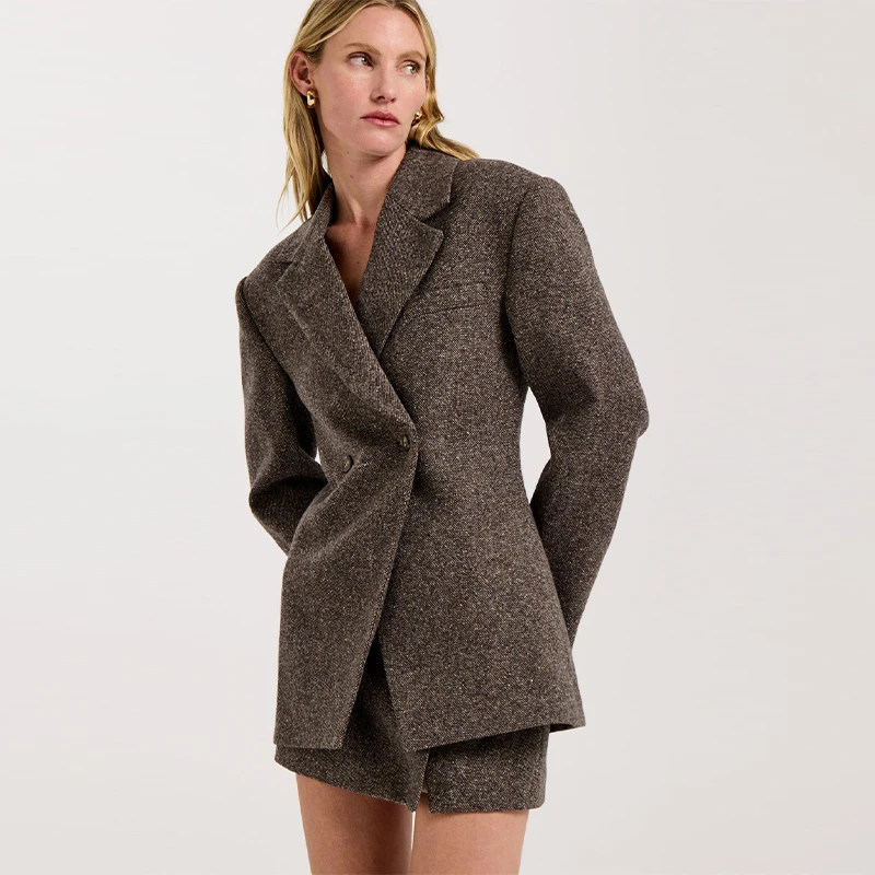 

Women's Vintage Padded Shoulder Blazer Jacket High Waist Slim Fit Lapel Suit Coat High Street Outwears 2025 New Lady Autumn Coat