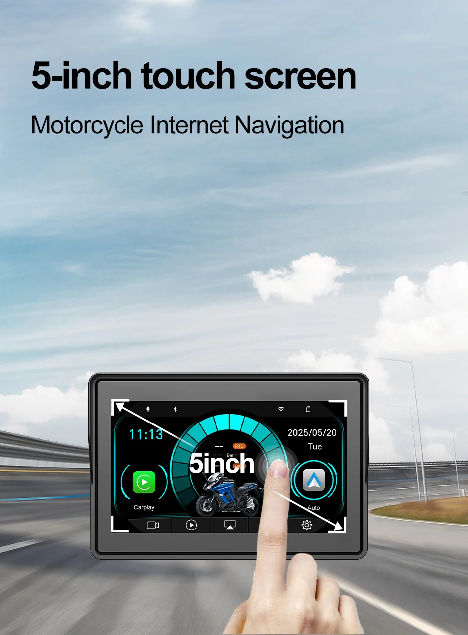 【5.0】Motorcycle Navigation Carplay Screen，Belt DVR Camera，Support TPMS