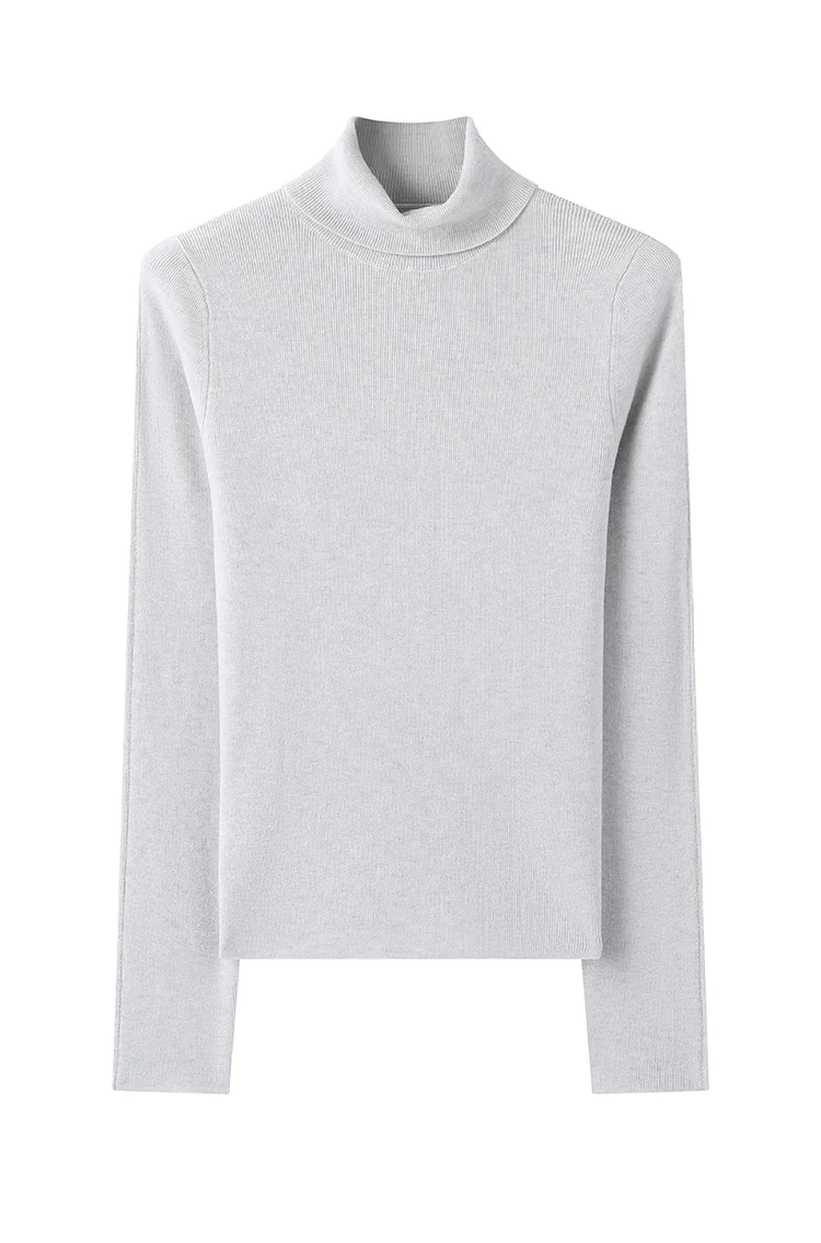 BY3521215 Premium Wollstrickpullover für Damen, eleganter Rollkragenpullover, einfarbig brauner Pullover, schickes, schmales Basic-Top für Bürodamen – Detail 11