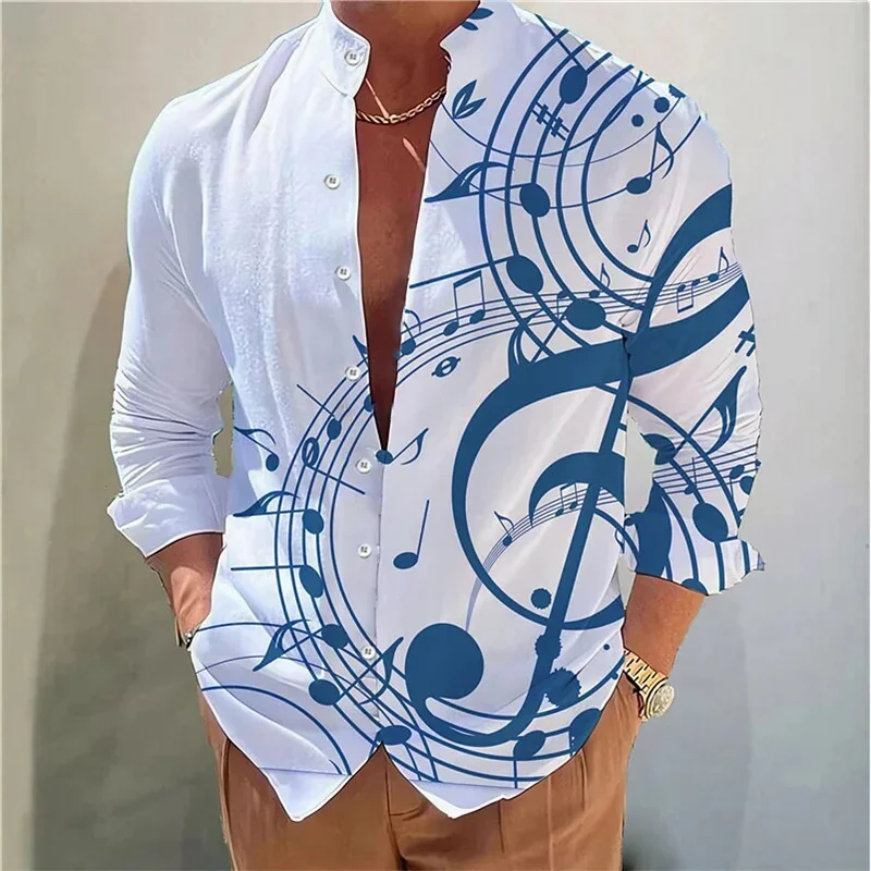 

Men's fashion casual button music note stripe designer design Hawaii simple and comfortable soft fabric new shirt