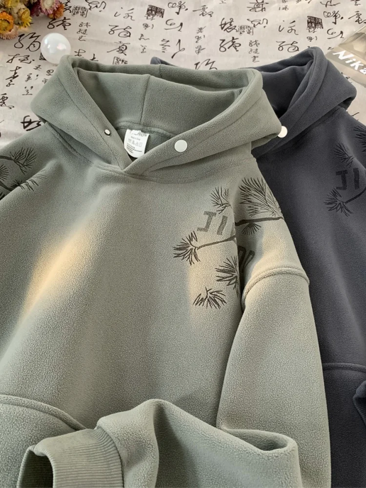 

Мужская зимняя утепленная толстовка-худи из орлона, двусторонняя, свободного кроя, для подростков и пар, с принтом, повседневная, с длинным рукавом, из полиэстера.