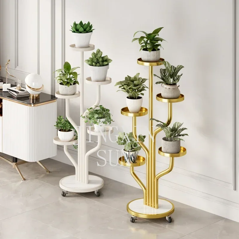 Light luxury tree wrought iron flower stand balcony living room green dill green plant flower pot stand art ornament rack
