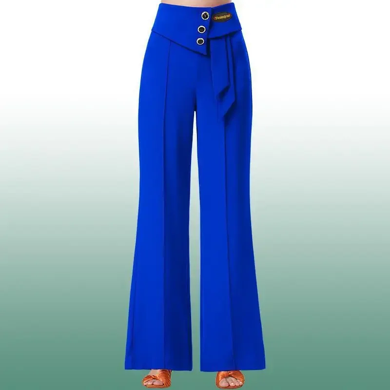 Modern Dance Pants New Latin Dance Wide Leg Pants Adult High Waist Ribbon Gitba Pants Women Ballroom Dance Wear