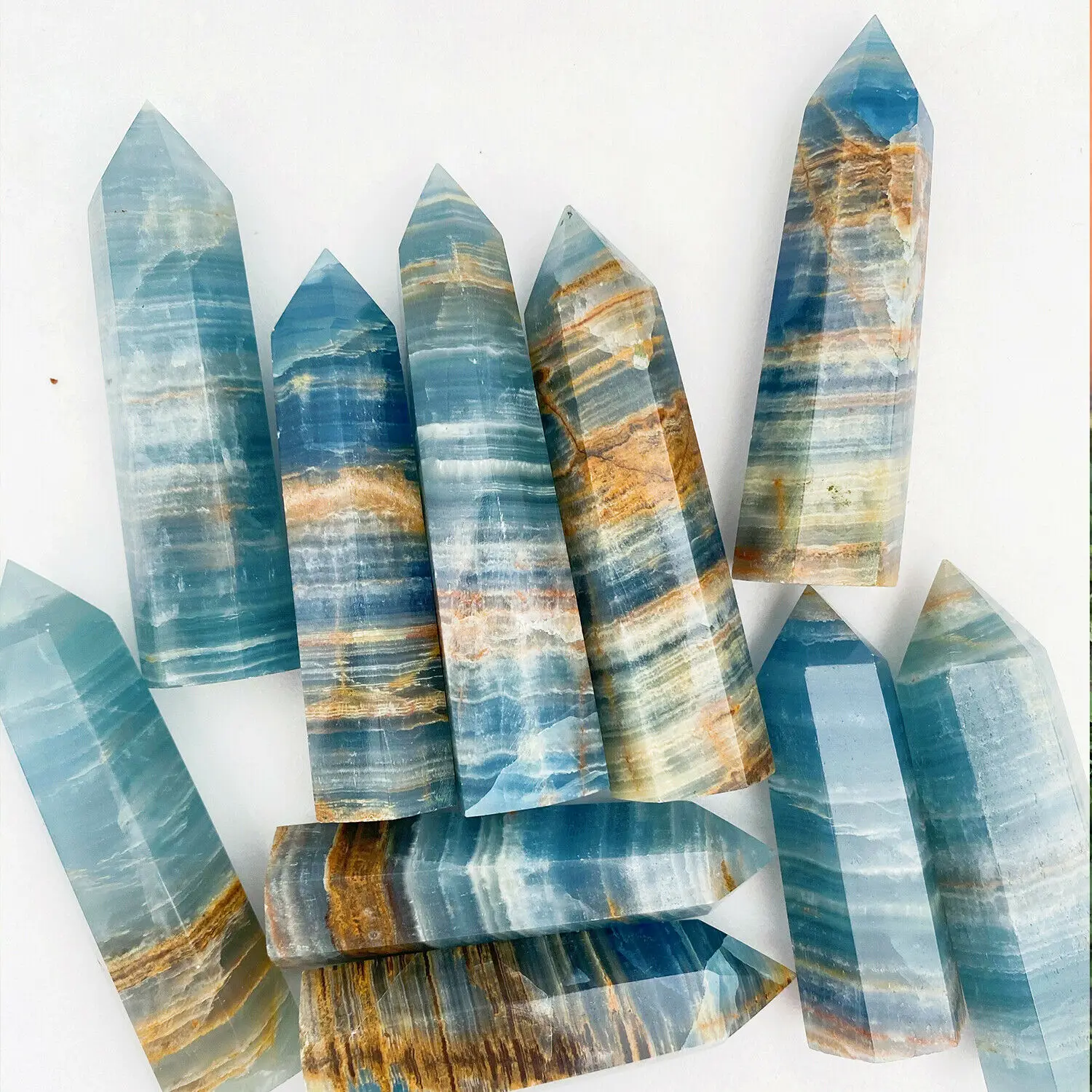 

Blue Onyx Calcite Wand Point Natural LanLiShi Crystal Quartz Tower Healing Stone Meditation Healing