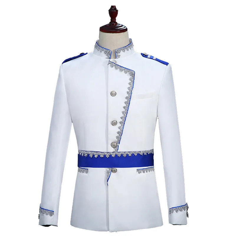 Veste de costume de scène pour homme, ensemble imbibé, prince blanc, uniforme de mariage élégant, château