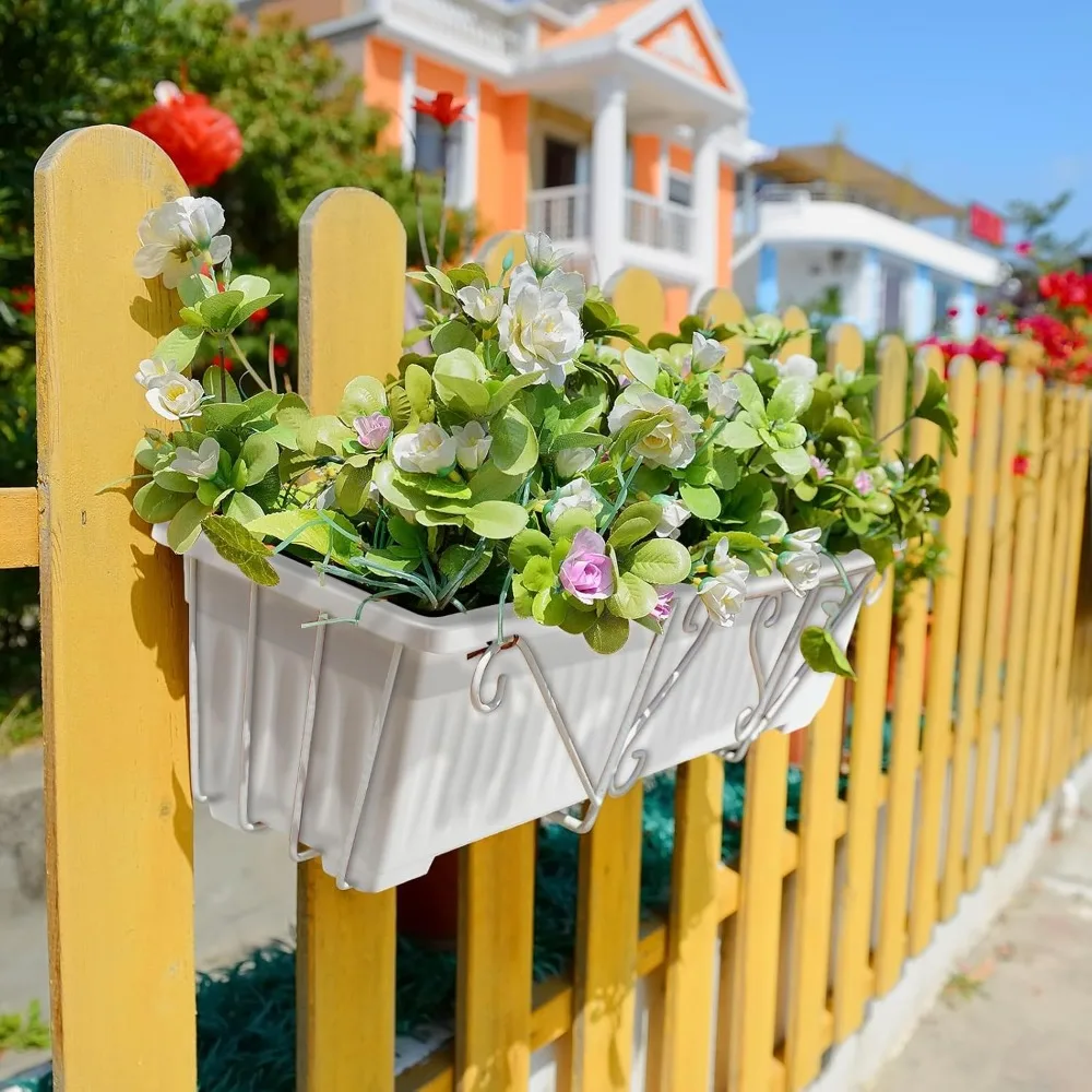 صندوق زهور نافذة مقاس 27 بوصة مع صواني تصريف، زارع بلاستيكي كبير لأعشاب حديقة الشرفة #5