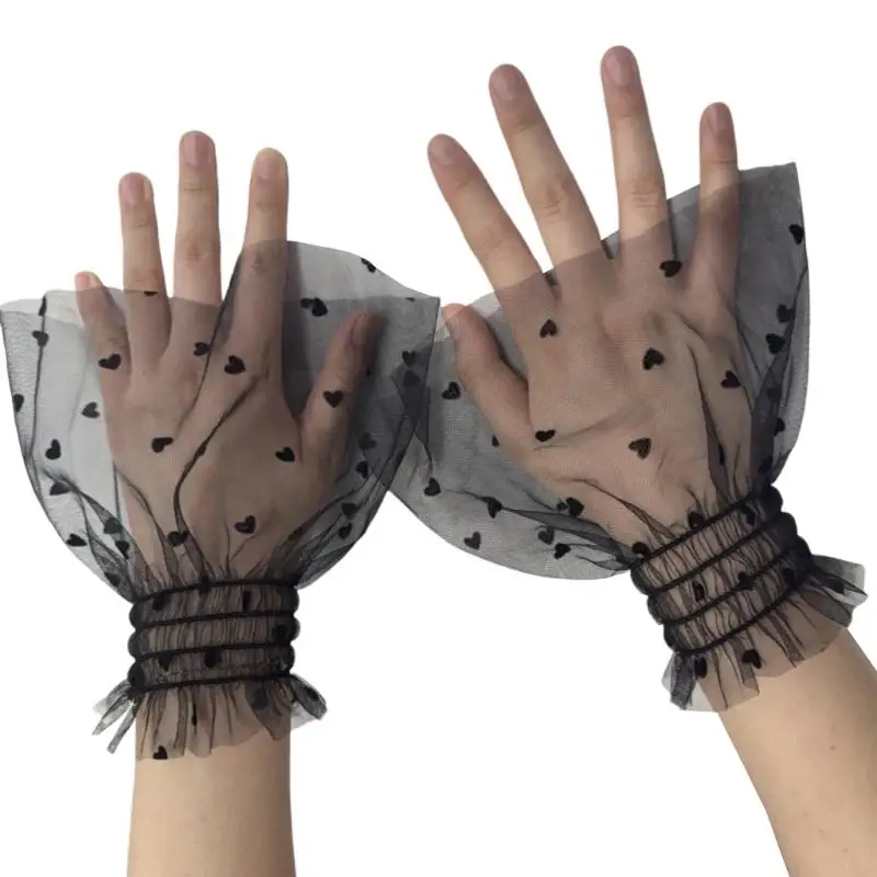 

A52E Lace Bridal Arm Covers with Heart Pattern Wedding Accessories Elastic Arm Sleeves For Bride Special Occasion Dressingup