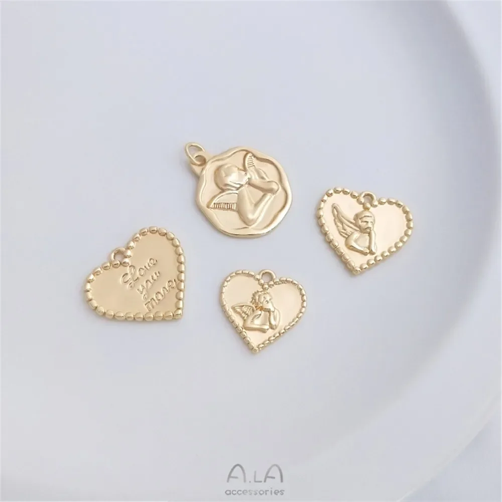 14K gold box angel heart heart pendant angel tag DIY handmade bracelet necklace ornaments pendant