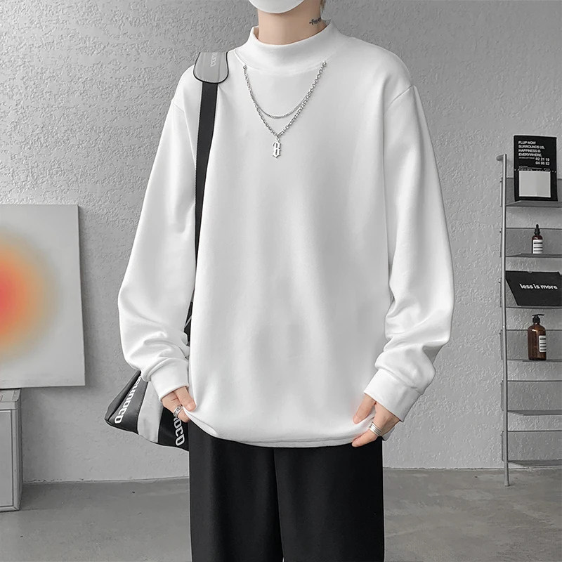 M-XXXXXL الرجال شبه الياقة المدورة سميكة الحرارية تي شيرت رجل الشارع الشهير قاعدة طبقة علوية بلون دافئ صوف مبطن قميص