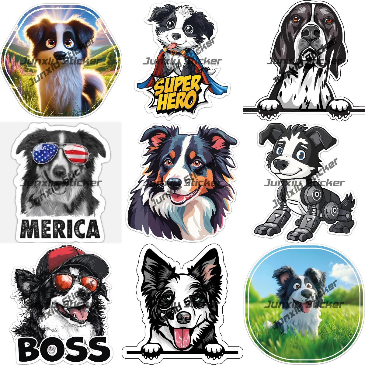 

Cartoon Smiling Border Collie Dog Puppy Doggie Sticker Funny Boss Border Collie Dog Vinyl Decal Decoration Sticker Accessories