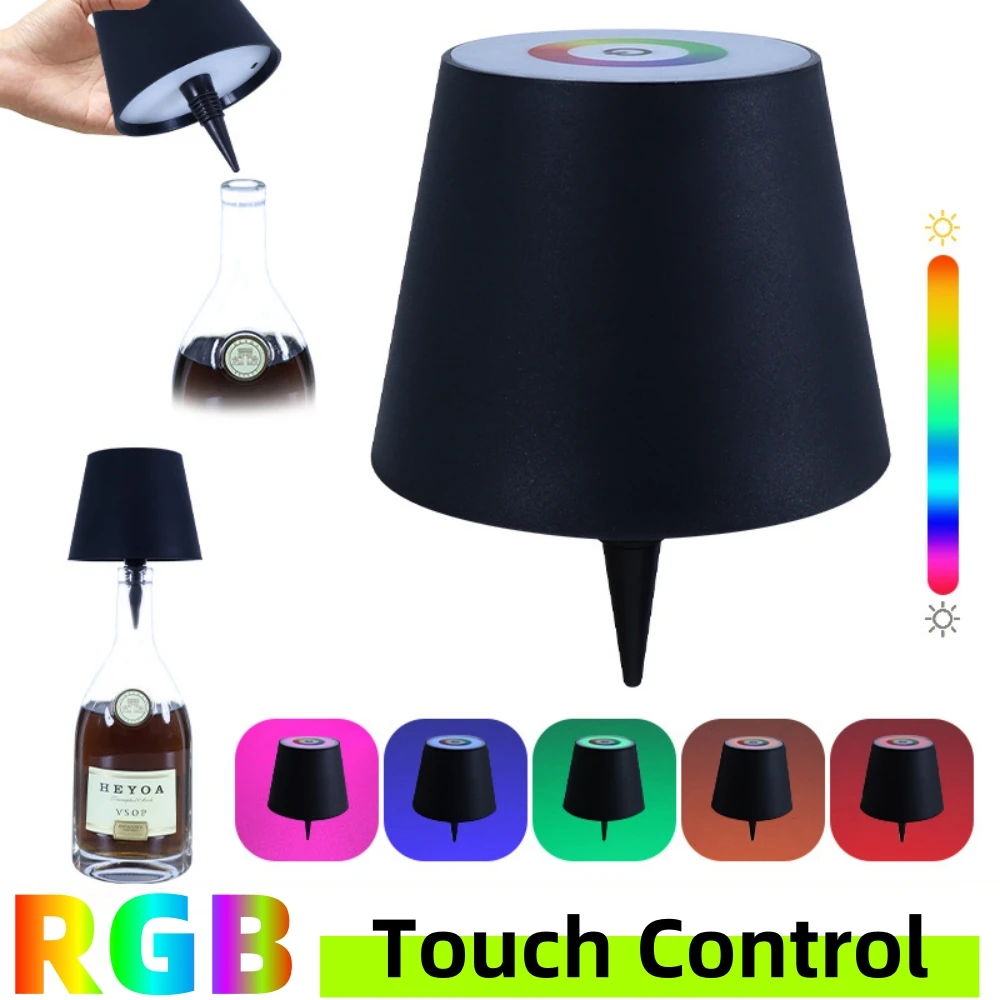 USB Charge Wireless Bottle Table Lamp Touch Control of 3 Colors/RGB Stepless Dimming Night Lamp for Bar Wine Bottles Desk Lights