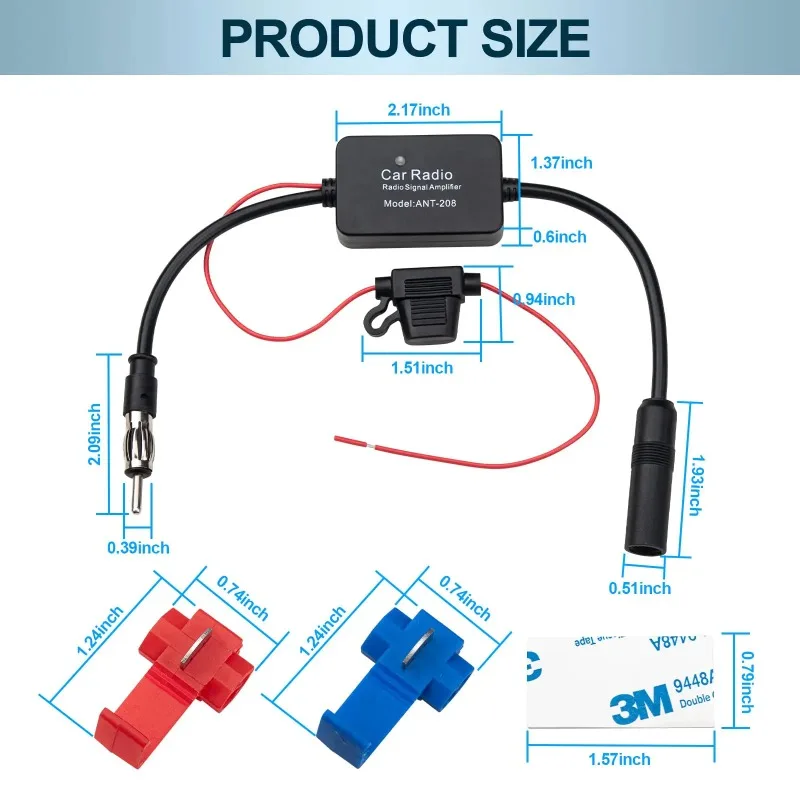 Car FM Radio Antenna Signal 12V for Cars Stereo Audio Radio Head Unit Receiver Booster Amplifier Reduce Noise DIN Plug Connector