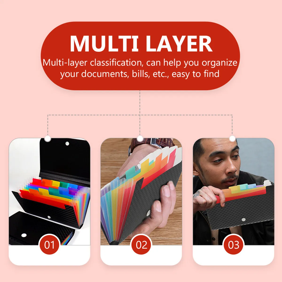 

Portable A6 File Folder Bag Multi-Layer Expanding Document Organizer Receipt Holder Compact File Storage Small Folder Bag